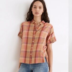 EUC Madewell Daily Shirt in Neon Madras Plaid